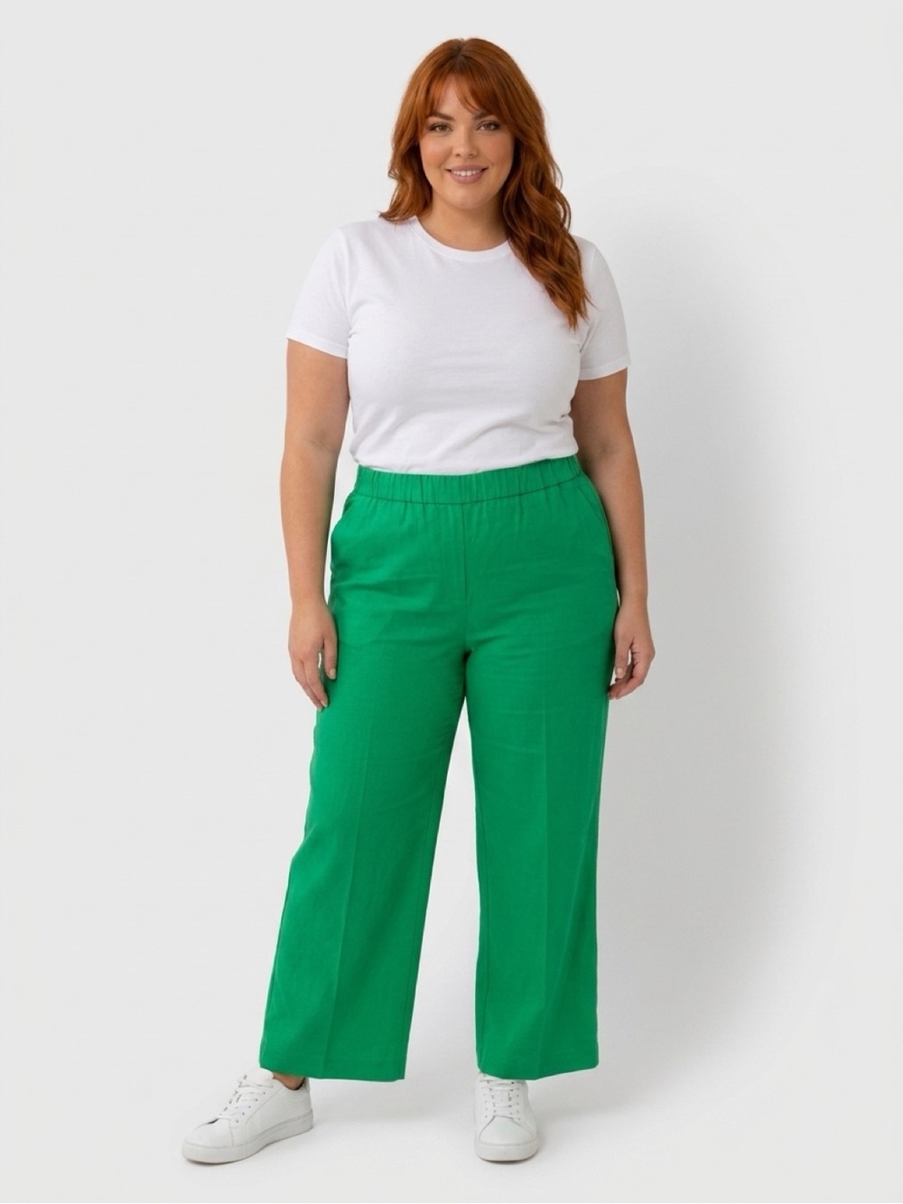 Zara Green Wide-Leg Linen-Blend Pants